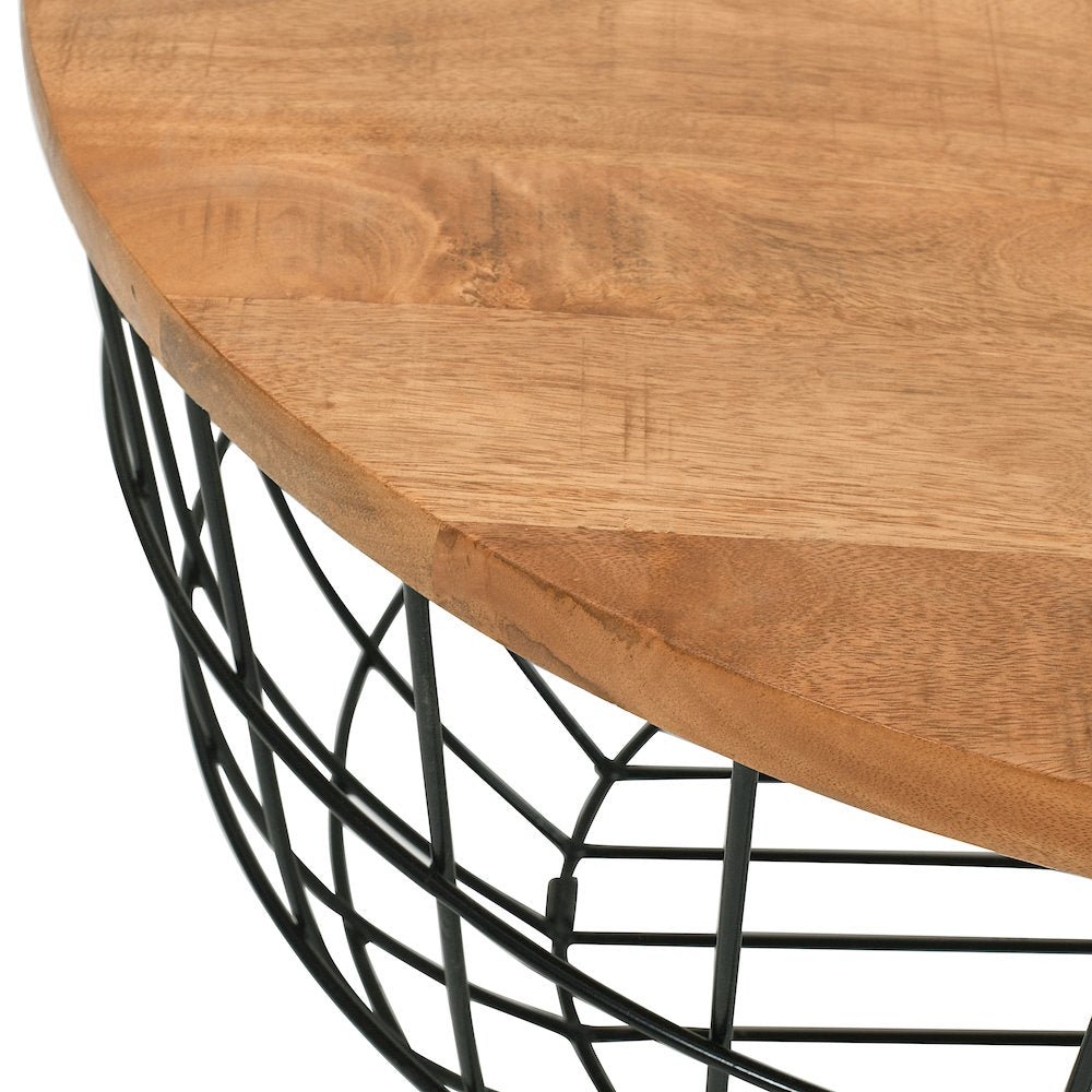 Rondo Nested Storage Solid Wood and Metal Basket Coffee Tables (Set of 2)