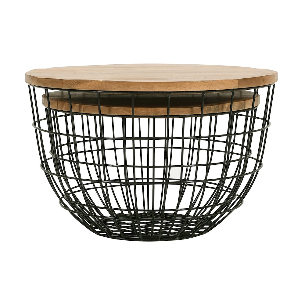 Rondo Nested Storage Solid Wood and Metal Basket Coffee Tables (Set of 2)