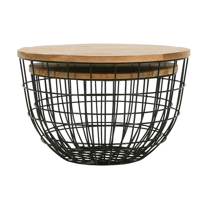 Rondo Nested Storage Solid Wood and Metal Basket Coffee Tables (Set of 2)