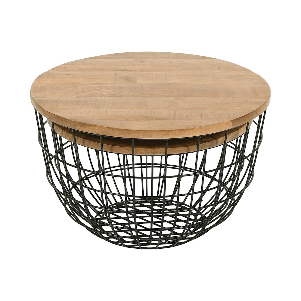 Rondo Nested Storage Solid Wood and Metal Basket Coffee Tables (Set of 2)
