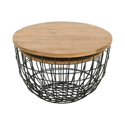 Rondo Nested Storage Solid Wood and Metal Basket Coffee Tables (Set of 2)