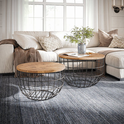 Rondo Nested Storage Solid Wood and Metal Basket Coffee Tables (Set of 2)