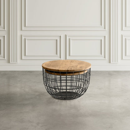 Rondo Nested Storage Solid Wood and Metal Basket Coffee Tables (Set of 2)