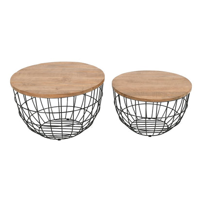 Rondo Nested Storage Solid Wood and Metal Basket Coffee Tables (Set of 2)