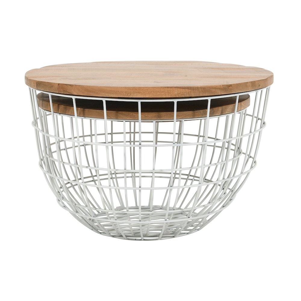 Rondo Nested Storage Solid Wood and Metal Basket Coffee Tables (Set of 2)
