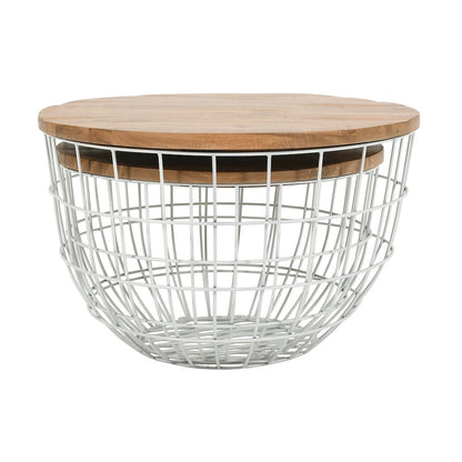 Rondo Nested Storage Solid Wood and Metal Basket Coffee Tables (Set of 2)
