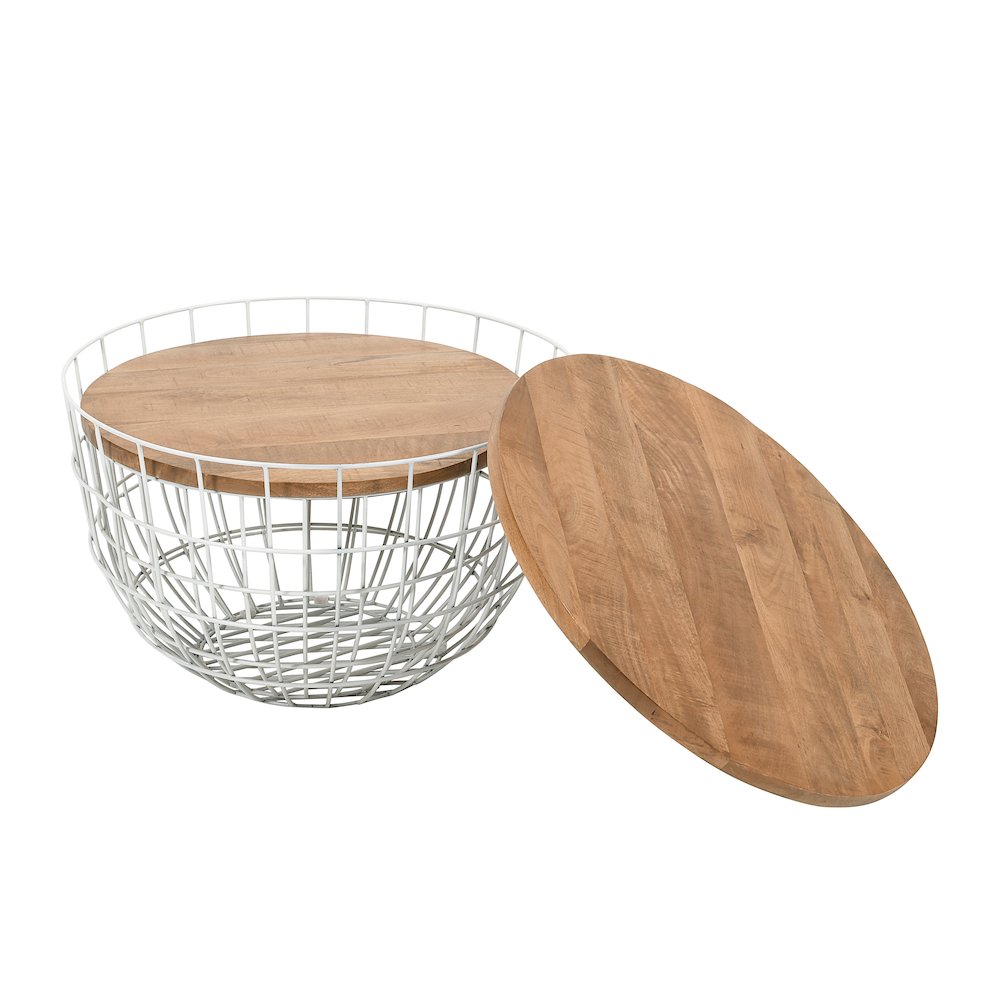 Rondo Nested Storage Solid Wood and Metal Basket Coffee Tables (Set of 2)