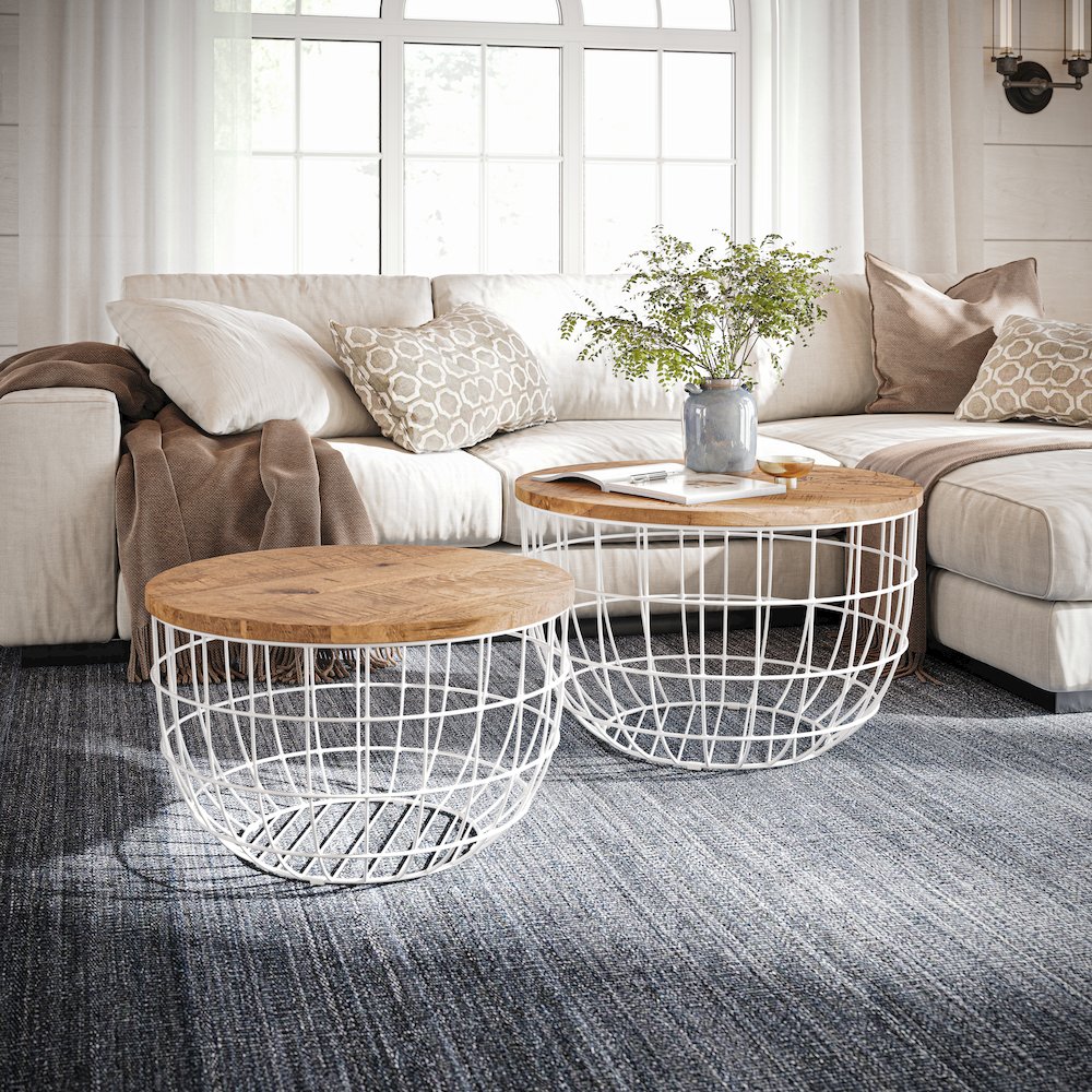 Rondo Nested Storage Solid Wood and Metal Basket Coffee Tables (Set of 2)