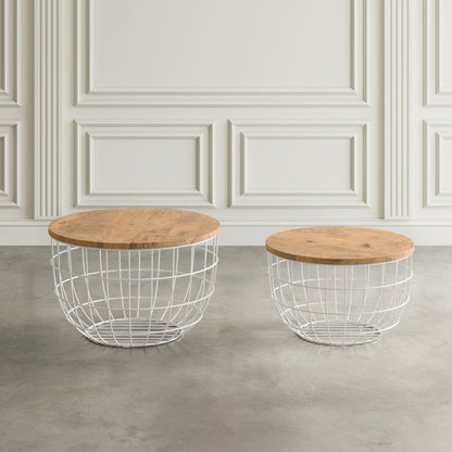Rondo Nested Storage Solid Wood and Metal Basket Coffee Tables (Set of 2)