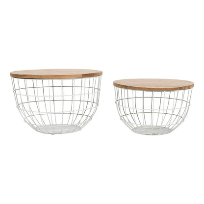 Rondo Nested Storage Solid Wood and Metal Basket Coffee Tables (Set of 2)