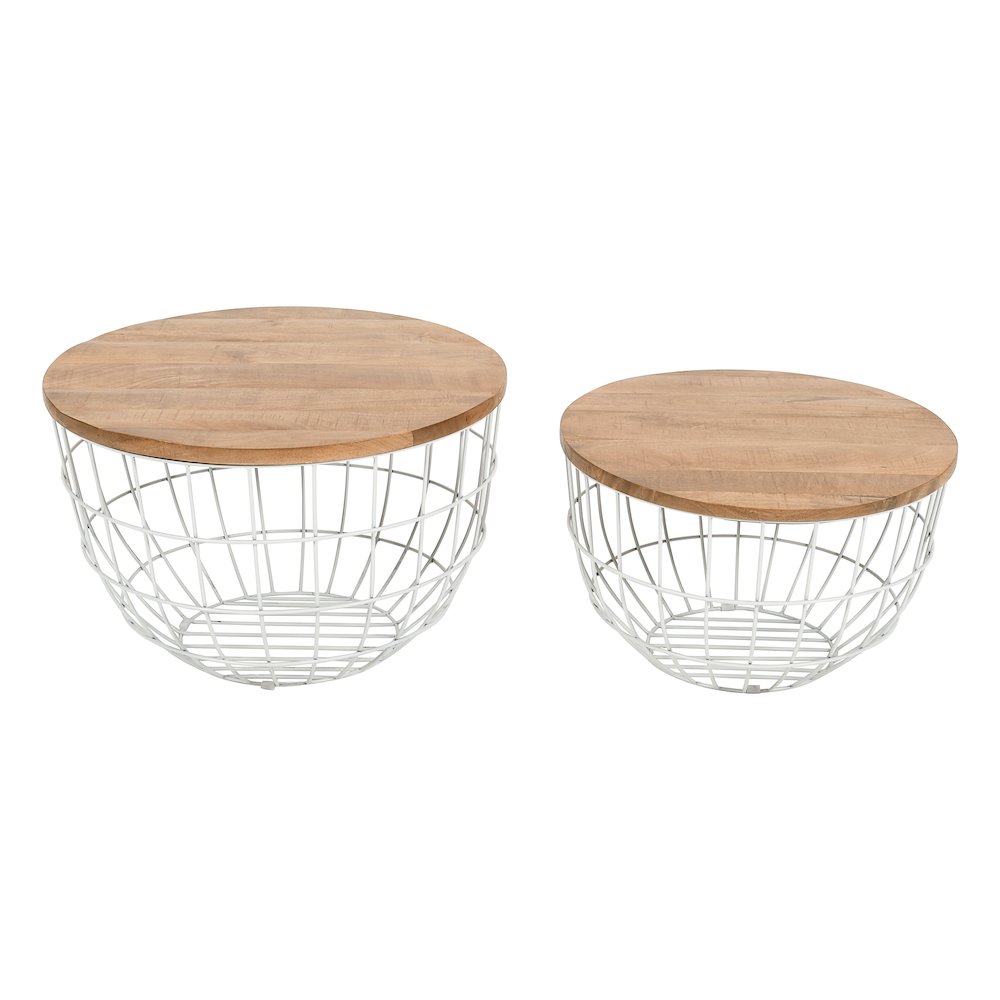 Rondo Nested Storage Solid Wood and Metal Basket Coffee Tables (Set of 2)