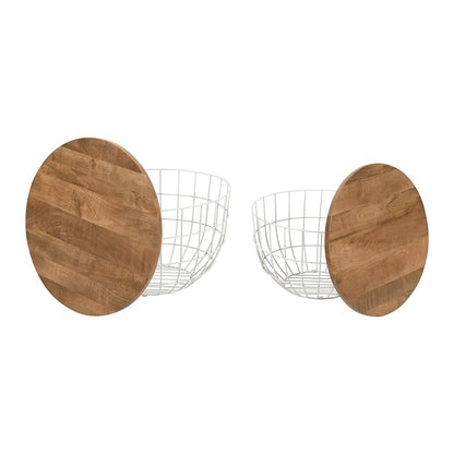 Rondo Nested Storage Solid Wood and Metal Basket Coffee Tables (Set of 2)