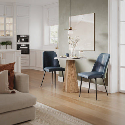Nolan Luxury Mid-Century Modern 30" Round Marble and Wood Pedestal Dining Table