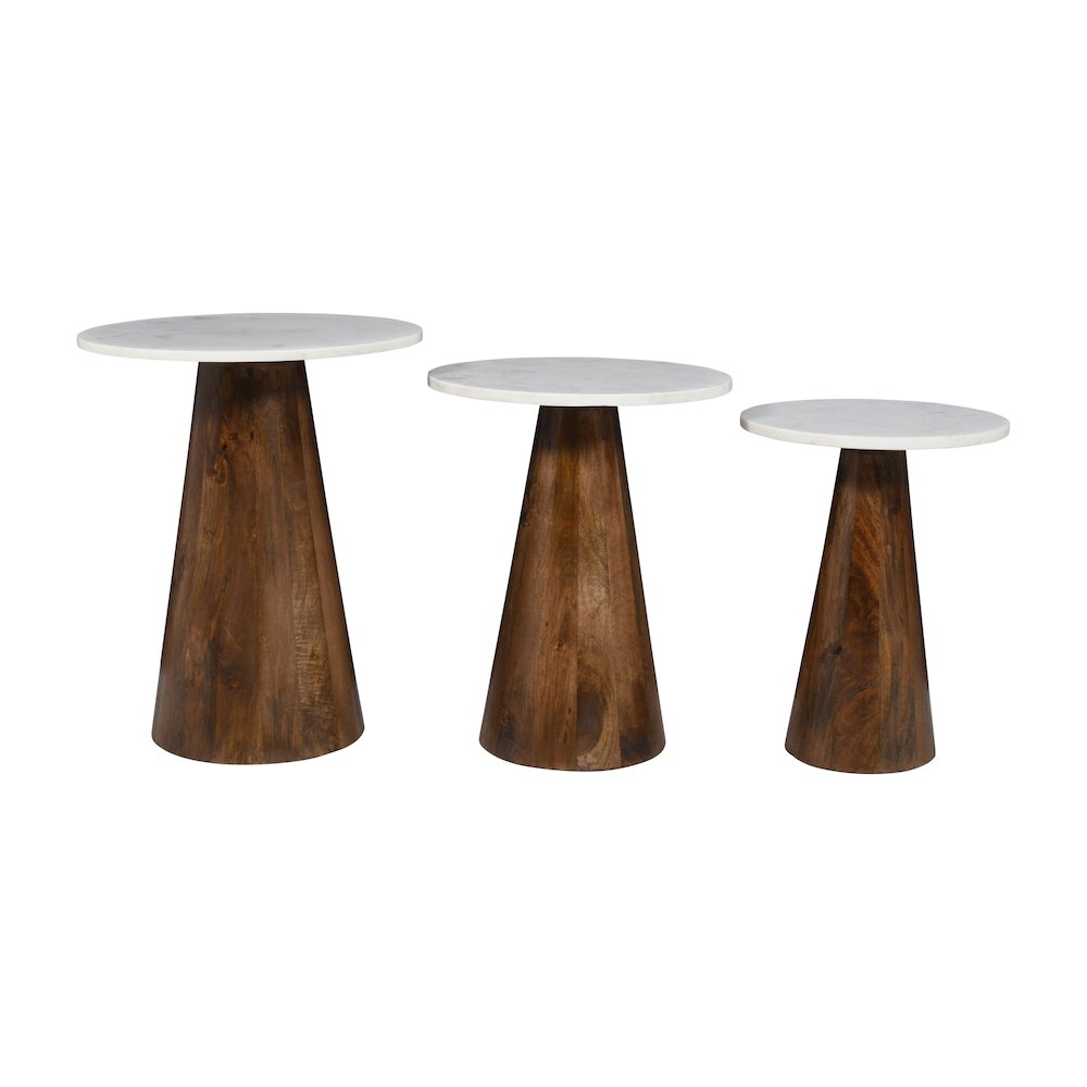 Nolan Marble Top Three Pack Solid Wood Accent Table Set
