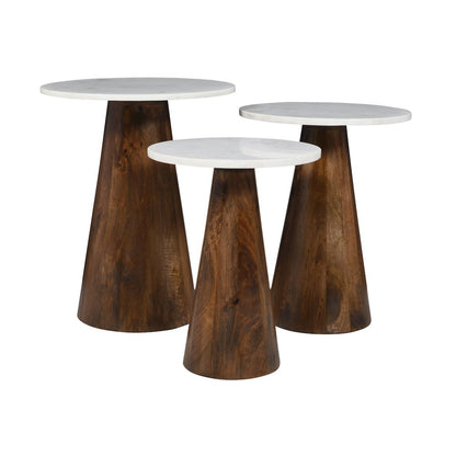 Nolan Marble Top Three Pack Solid Wood Accent Table Set