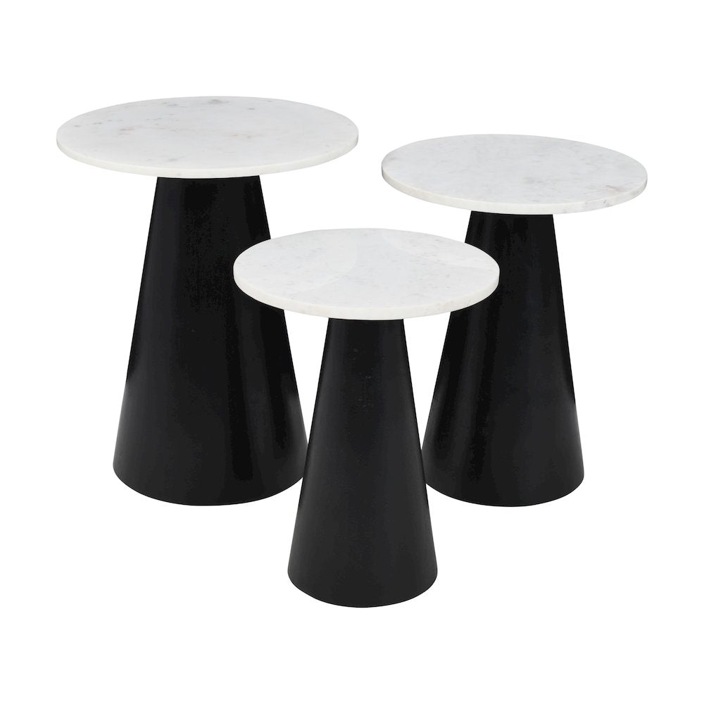 Nolan Marble Top Three Pack Solid Wood Accent Table Set