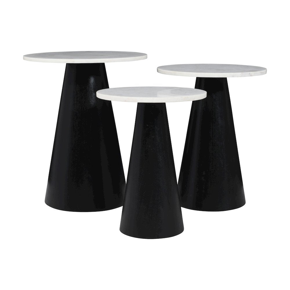 Nolan Marble Top Three Pack Solid Wood Accent Table Set