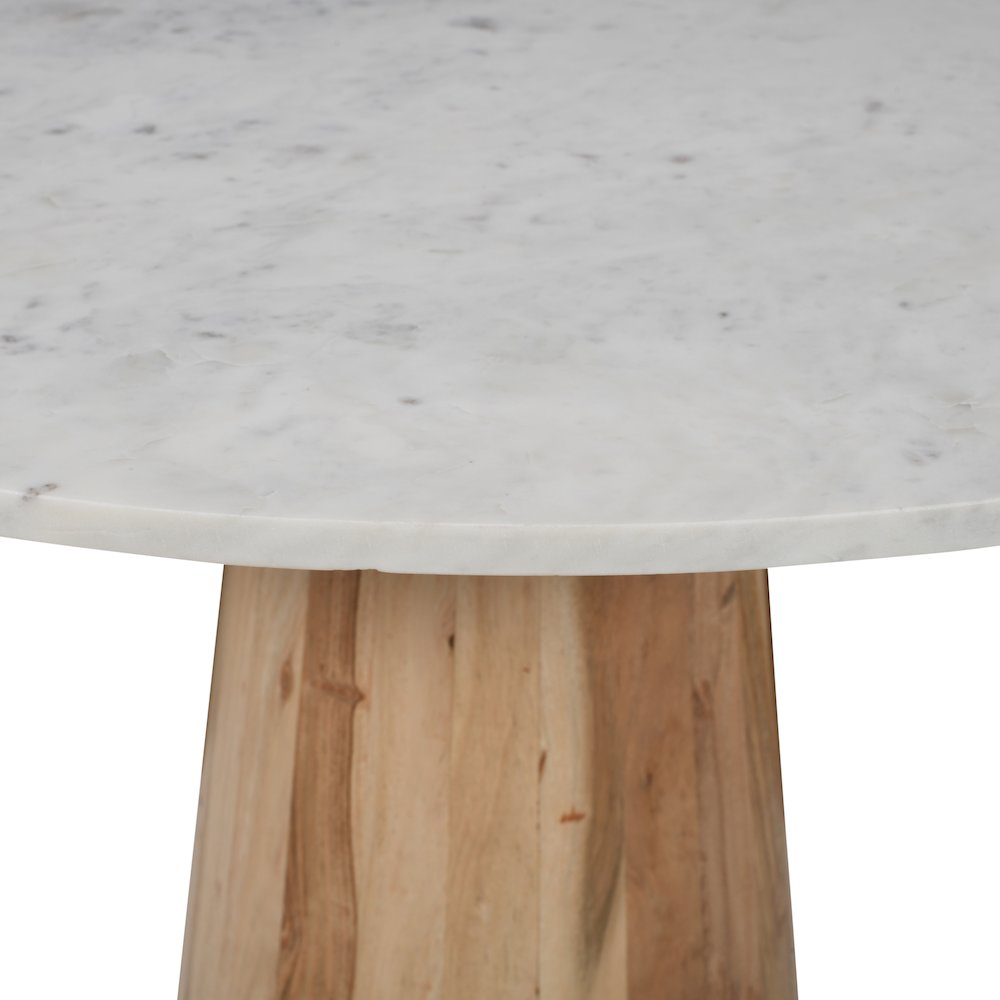 Nolan Luxury Mid-Century Modern 30" Round Marble and Wood Pedestal Dining Table