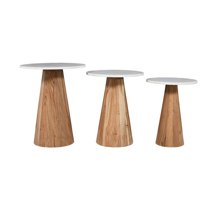 Nolan Marble Top Three Pack Solid Wood Accent Table Set