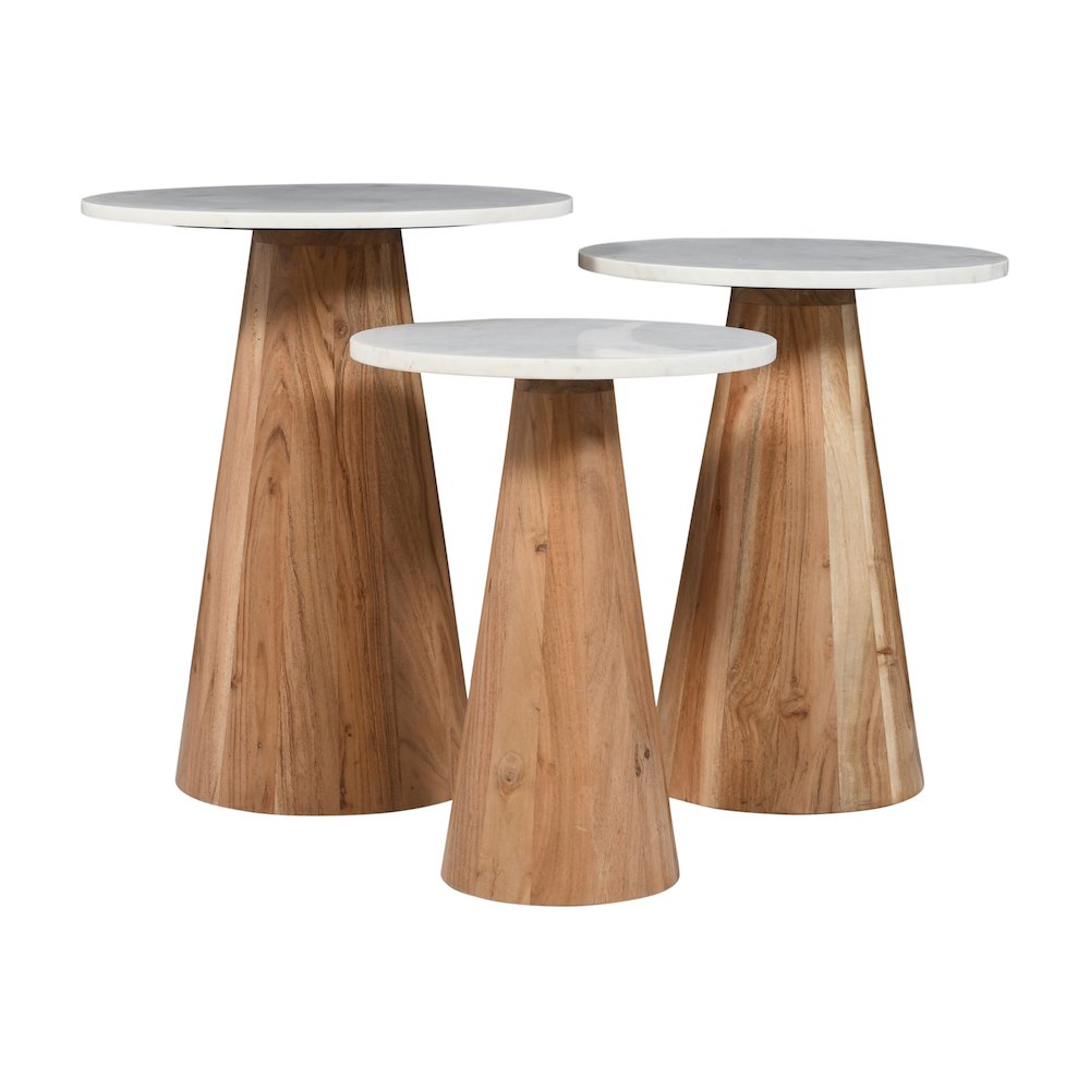 Nolan Marble Top Three Pack Solid Wood Accent Table Set