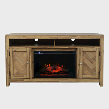 Modern Transitional 60" Chevron Fireplace Storage Console TV Stand