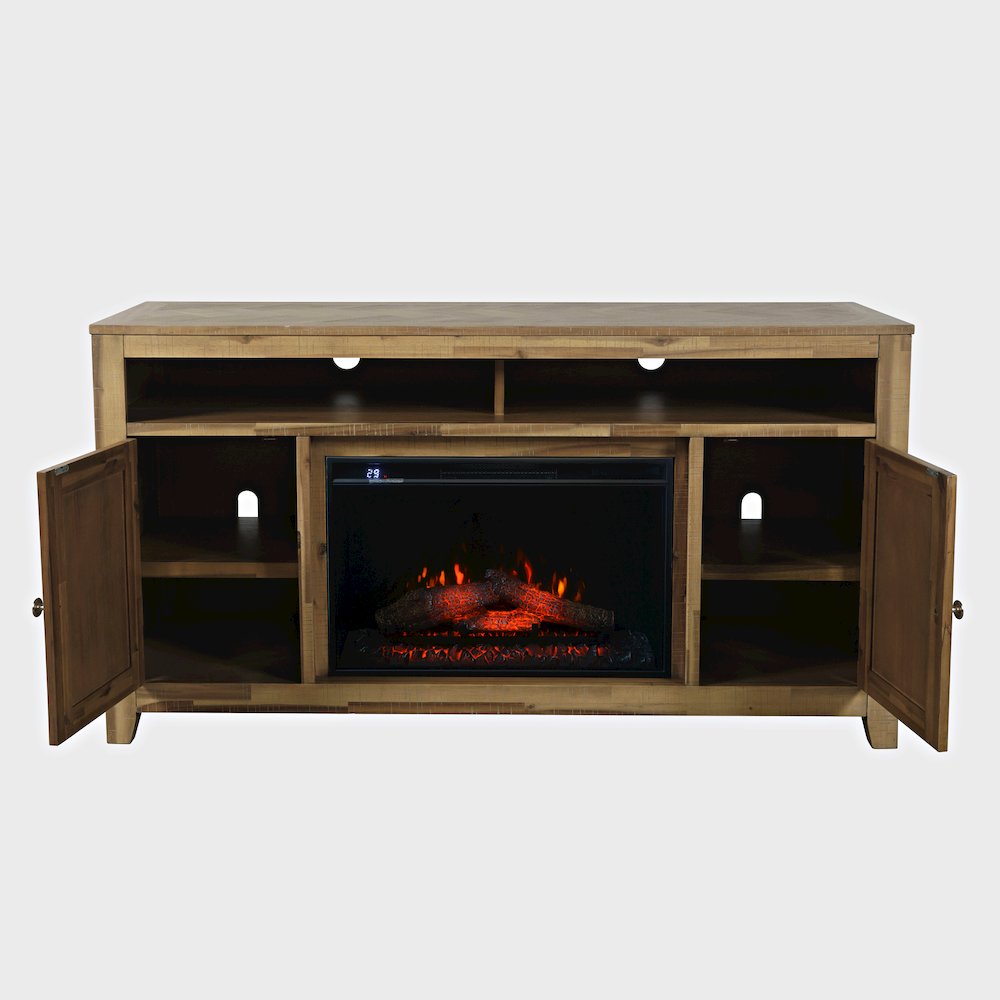 Modern Transitional 60" Chevron Fireplace Storage Console TV Stand