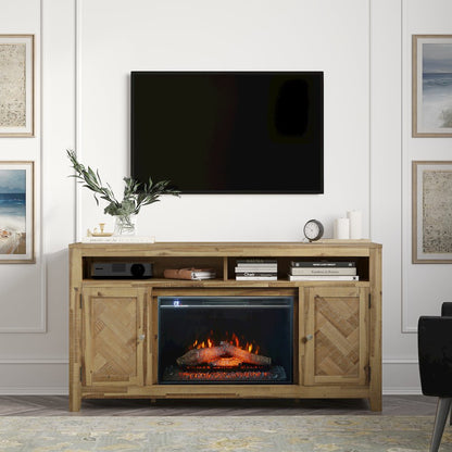 Modern Transitional 60" Chevron Fireplace Storage Console TV Stand