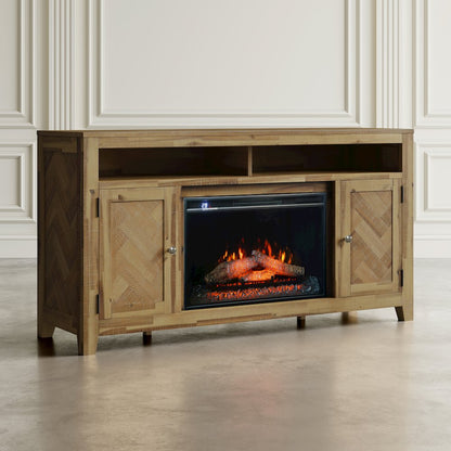 Modern Transitional 60" Chevron Fireplace Storage Console TV Stand