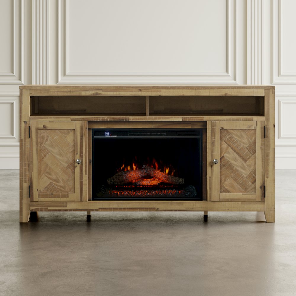 Modern Transitional 60" Chevron Fireplace Storage Console TV Stand