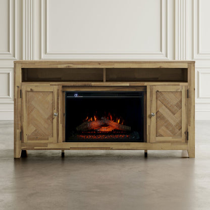 Modern Transitional 60" Chevron Fireplace Storage Console TV Stand