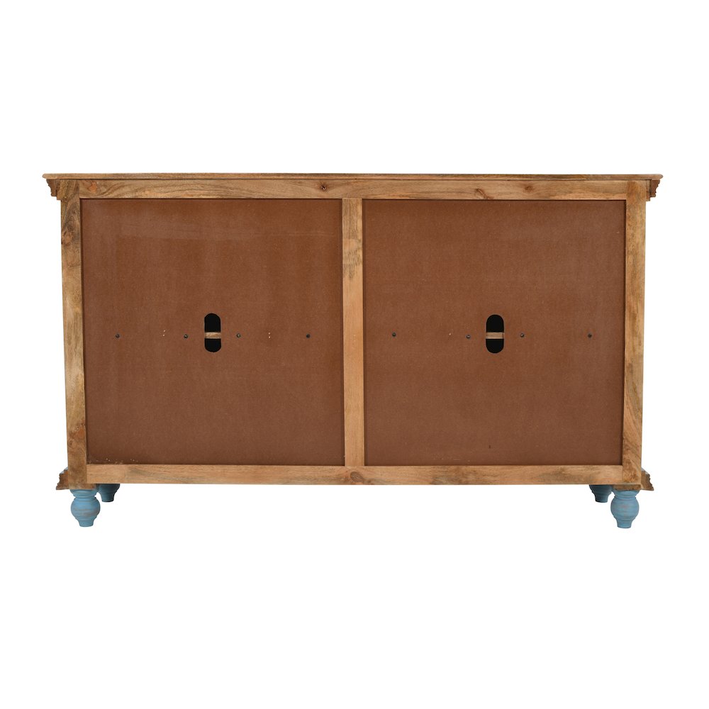 71" Solid Wood Boho Distressed Sideboard Cabinet with Artisan Carved Doors
