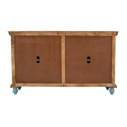 71" Solid Wood Boho Distressed Sideboard Cabinet with Artisan Carved Doors