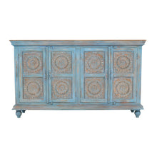 71" Solid Wood Boho Distressed Sideboard Cabinet with Artisan Carved Doors