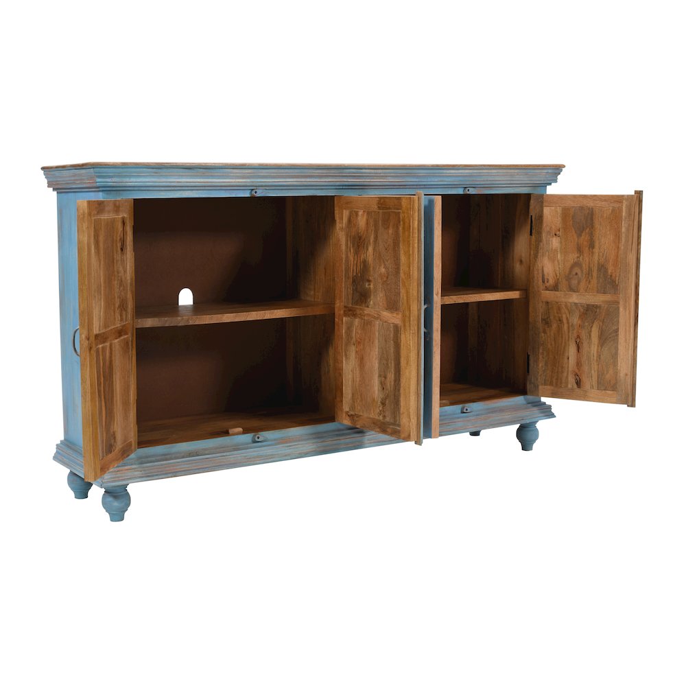 71" Solid Wood Boho Distressed Sideboard Cabinet with Artisan Carved Doors