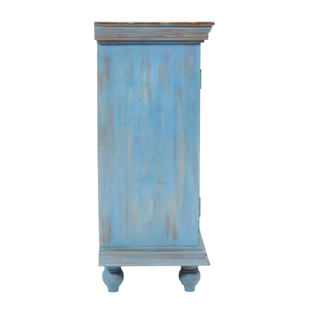 71" Solid Wood Boho Distressed Sideboard Cabinet with Artisan Carved Doors