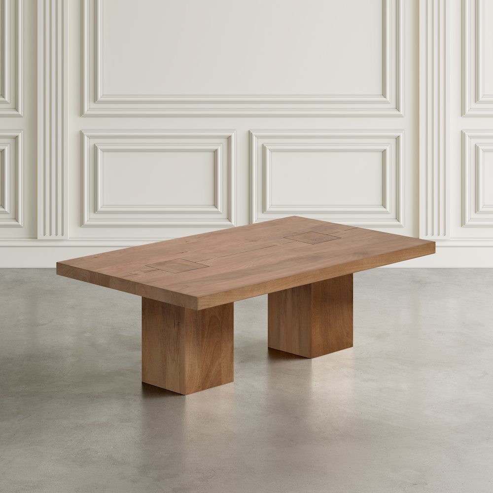 Modern Rustic 54" Solid Wood Double Pedestal Coffee Table