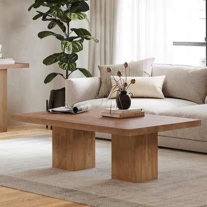 Modern Rustic 54" Solid Wood Double Pedestal Coffee Table