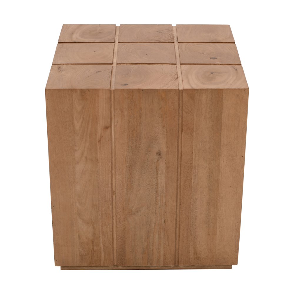 Sequoia 22" Solid Wood Modern Rustic Cube Carved End Table