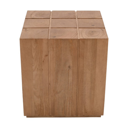 Sequoia 22" Solid Wood Modern Rustic Cube Carved End Table