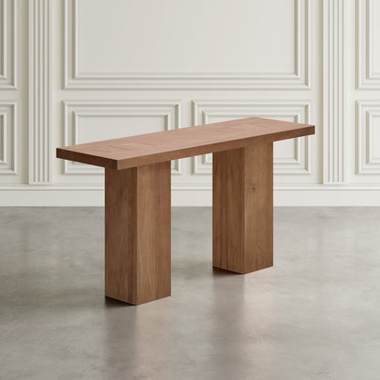 Modern Rustic 58" Solid Wood Double Pedestal Console Sofa Table