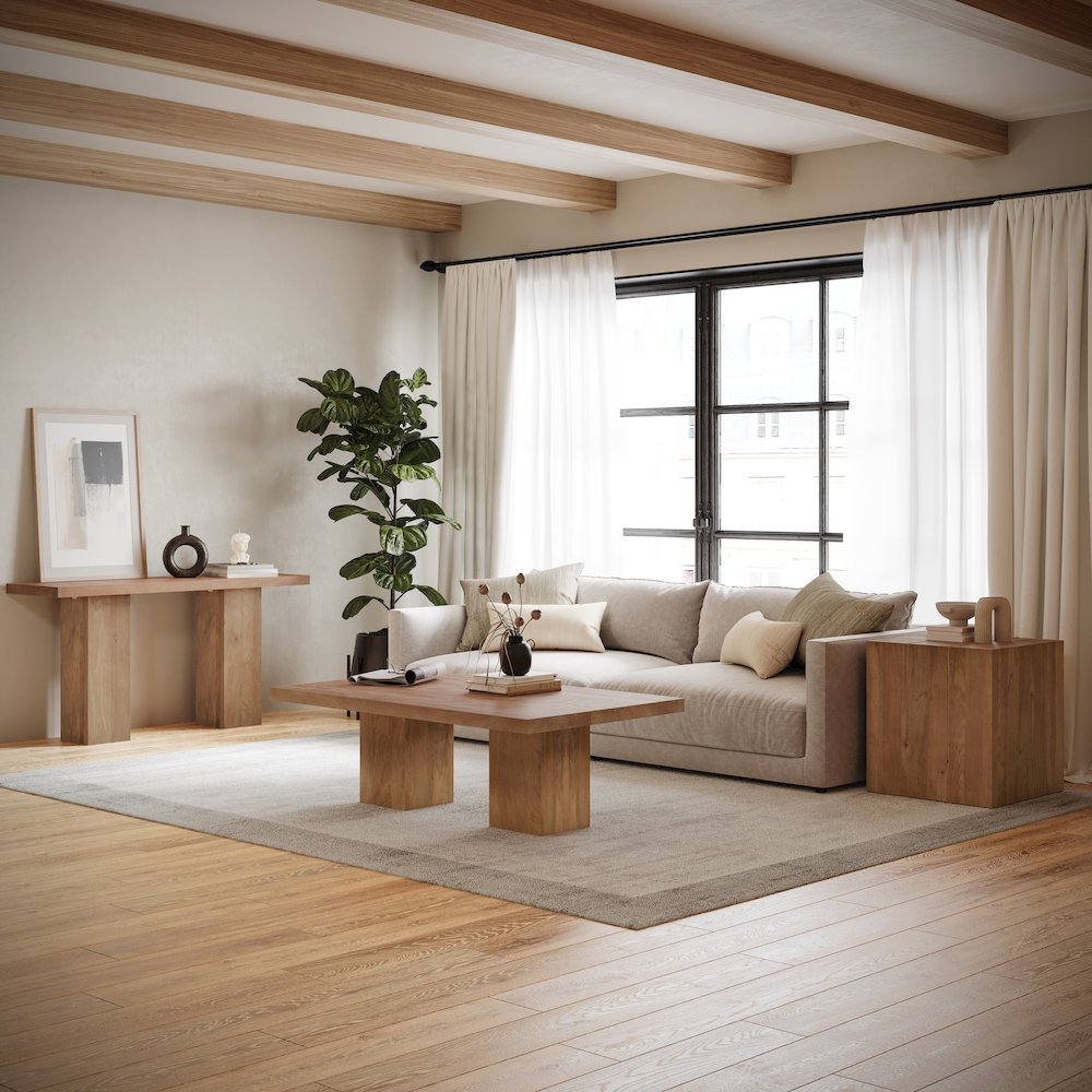 Modern Rustic 54" Solid Wood Double Pedestal Coffee Table