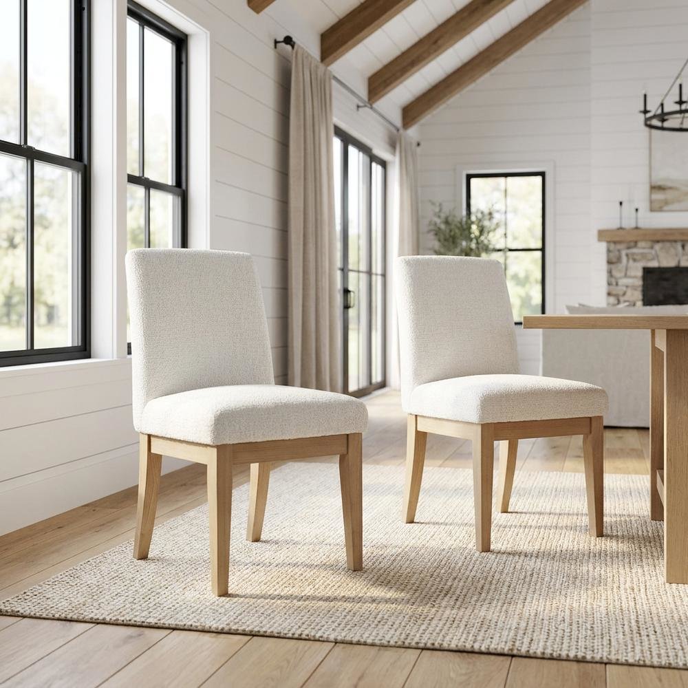 Solid Wood Upholstered Parsons Dining Chairs, Brown, Set of 2