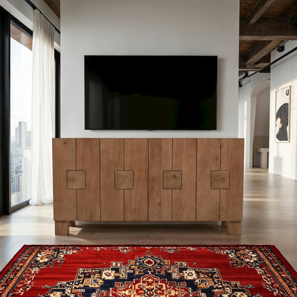 Sequoia 62" Modern Rustic Solid Wood Four Door Sideboard Storage Cabinet