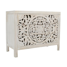 Jolie Rustic Solid Wood Global Boho Hand Carved Accent Chest with Three Drawers