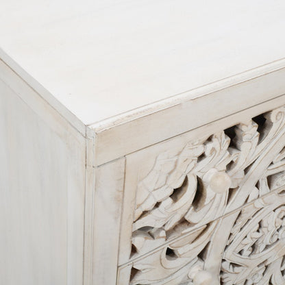 Jolie Rustic Solid Wood Global Boho Hand Carved Accent Chest with Three Drawers