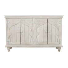 Taj 60" Hand Carved Solid Wood Global Bohemian Four-Door Sideboard Cabinet