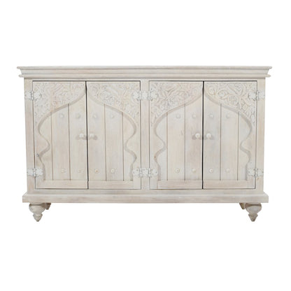 Taj 60" Hand Carved Solid Wood Global Bohemian Four-Door Sideboard Cabinet