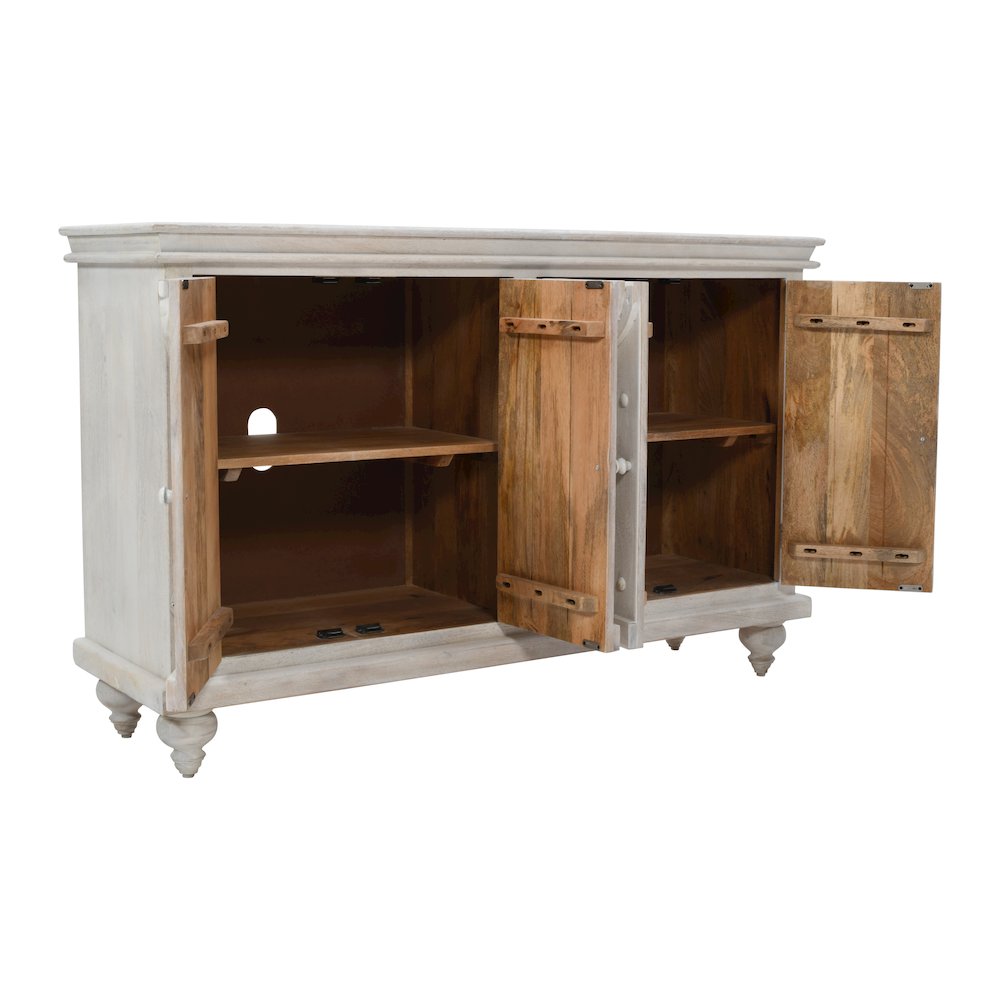 Taj 60" Hand Carved Solid Wood Global Bohemian Four-Door Sideboard Cabinet