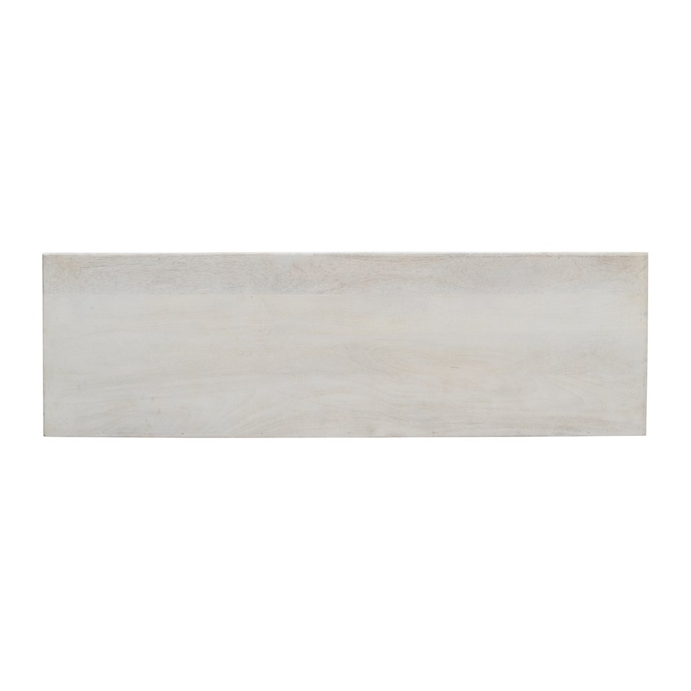Hand-Carved Mango Wood Distressed Four-Door Sideboard Buffet Cabinet, White Wash
