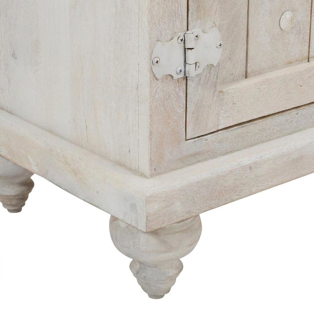 Hand-Carved Mango Wood Distressed Four-Door Sideboard Buffet Cabinet, White Wash